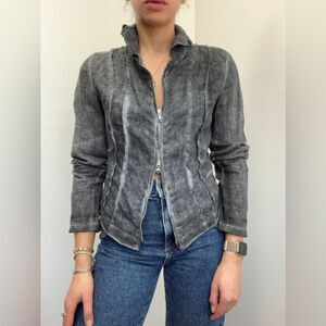 Inizio Made In Italy Gray 100% Linen Jacket Full Zip Lagonlook Size M
